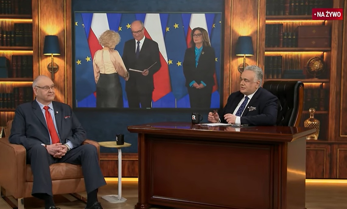 Prezes Trybunału Konstytucyjnego, Bogdan Święczkowski oraz prezes Telewizji Republika Tomasz Sakiewicz